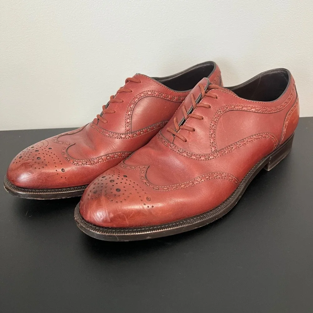 Bottega Veneta Mens Wingtip Oxford Shoes Cognac Leather Brogue Italy 39.5 EU